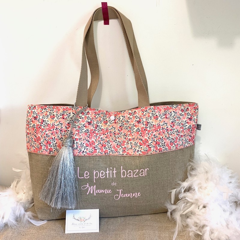 Sac Cabas Personnalisable En Lin Naturel Et Liberty Wiltshire Pois De